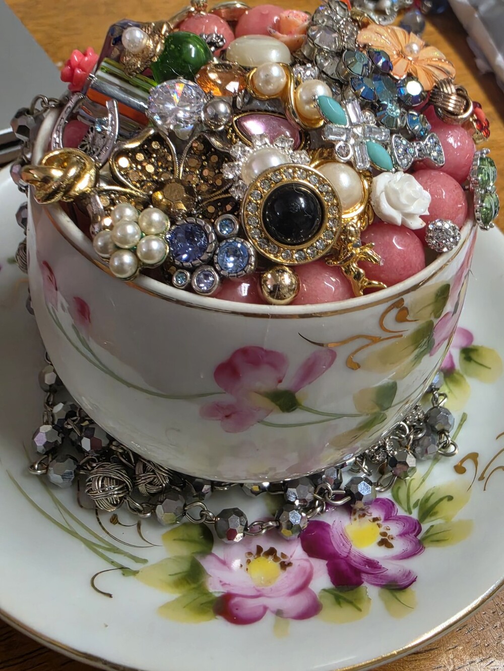 Handmade Recycled Jewelry Floral Teacup Art Decor - Picture 3 of 5